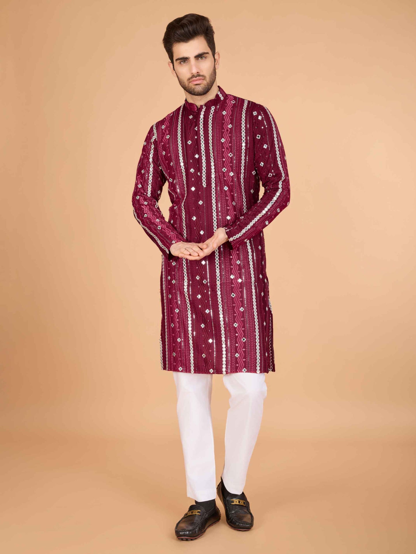 Maroon color pure viscose rayon men's kurta