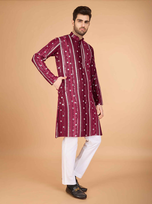 Maroon color pure viscose rayon men's kurta online