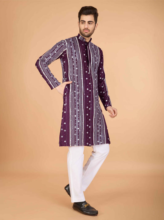 purple color pure viscose rayon men's kurta online
