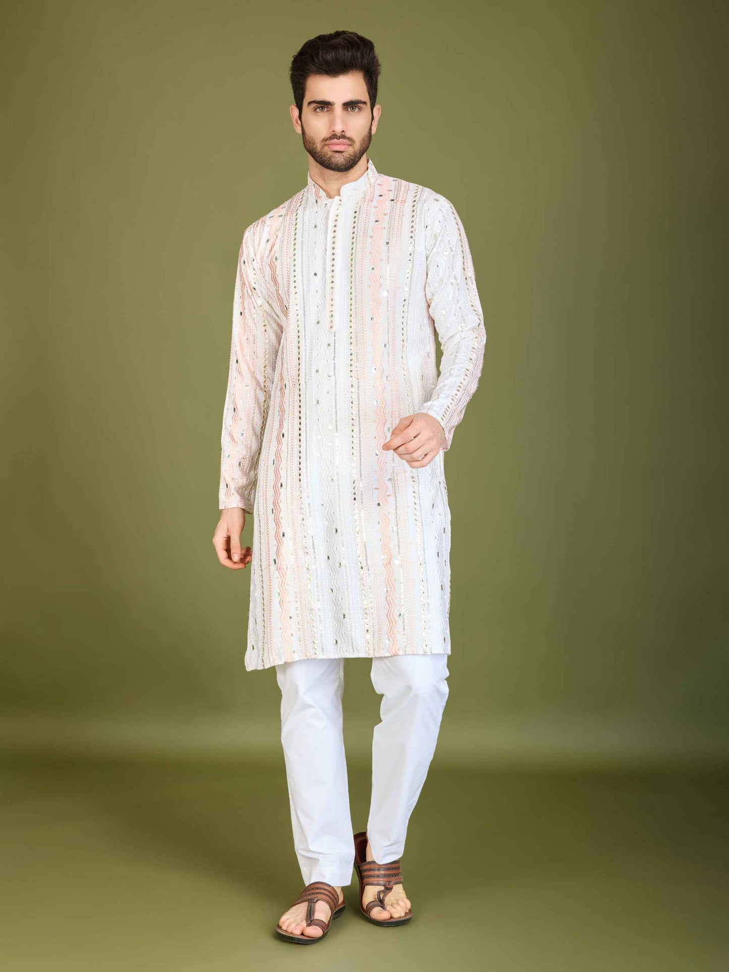 White color pure viscose rayon kurta for men's