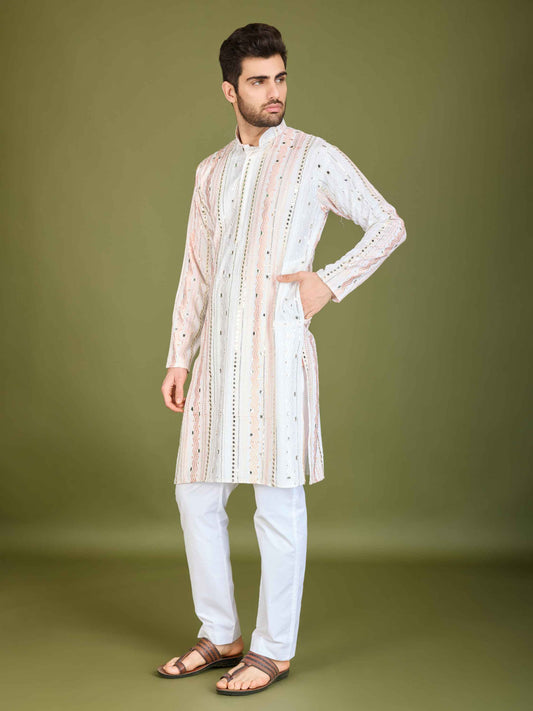White color pure viscose rayon kurta for wedding