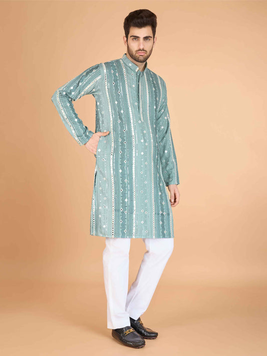 Pista color georgette men's kurta price