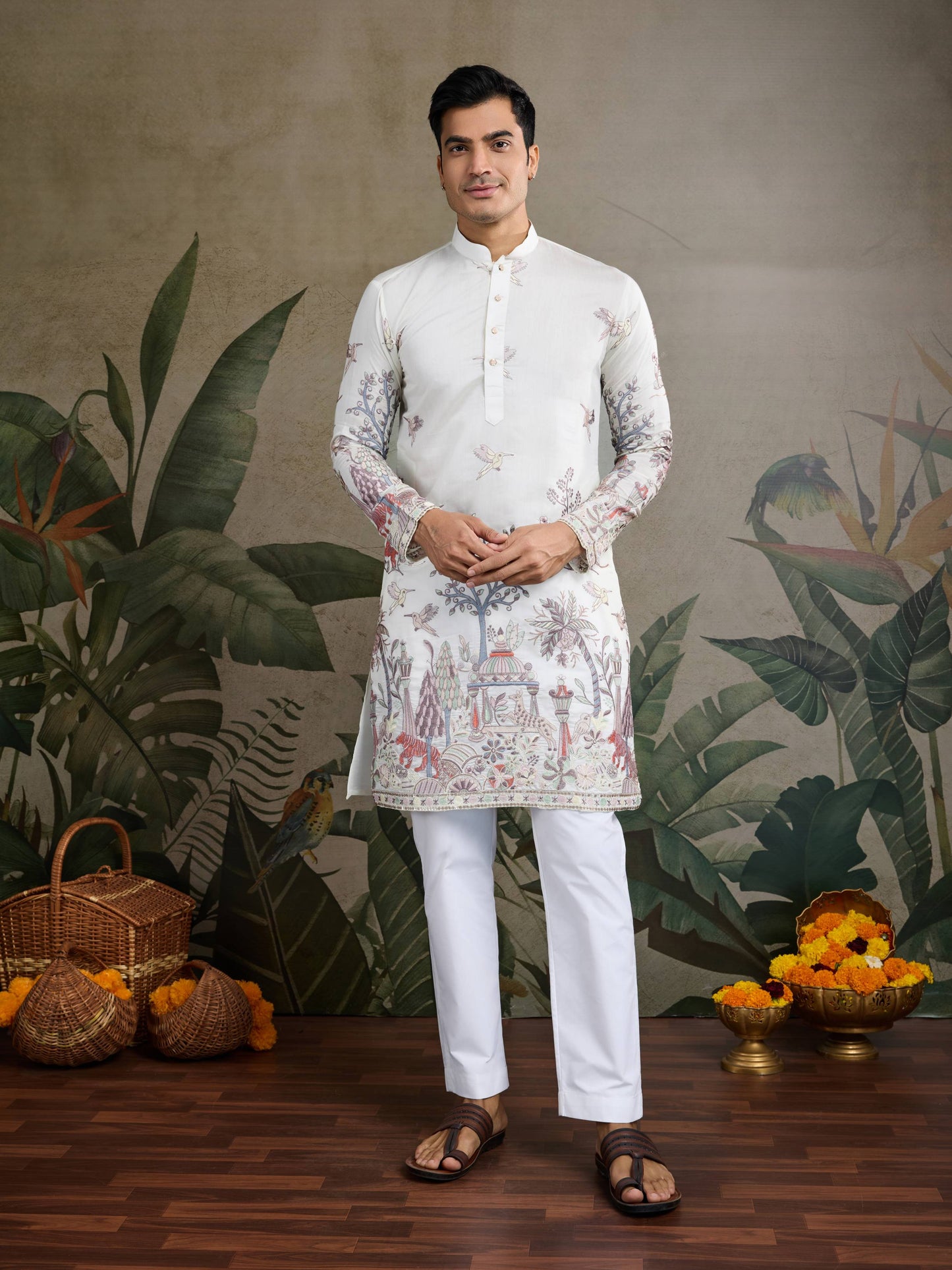 White color viscose silk mens kurta
