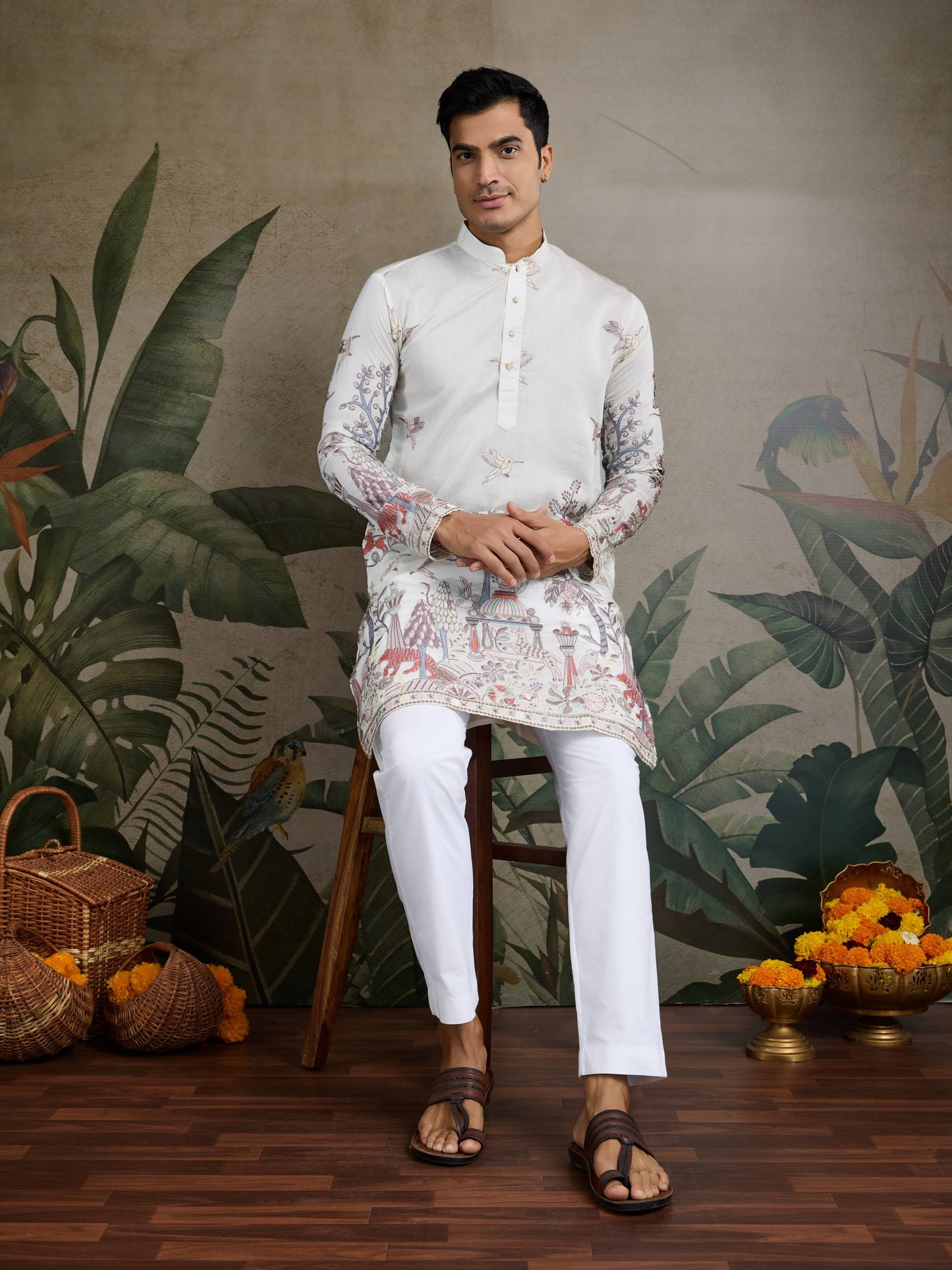 White color viscose silk salwar suit for mens