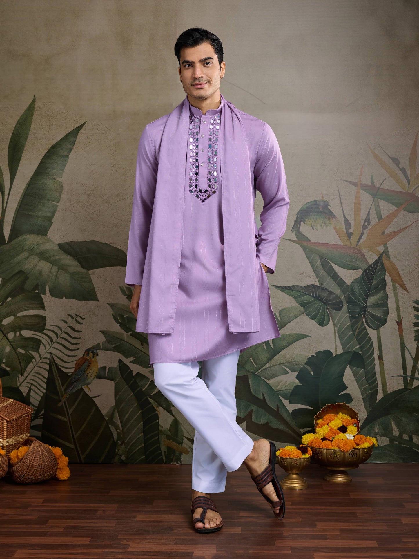 Mauve color viscose rayon indo western for wedding