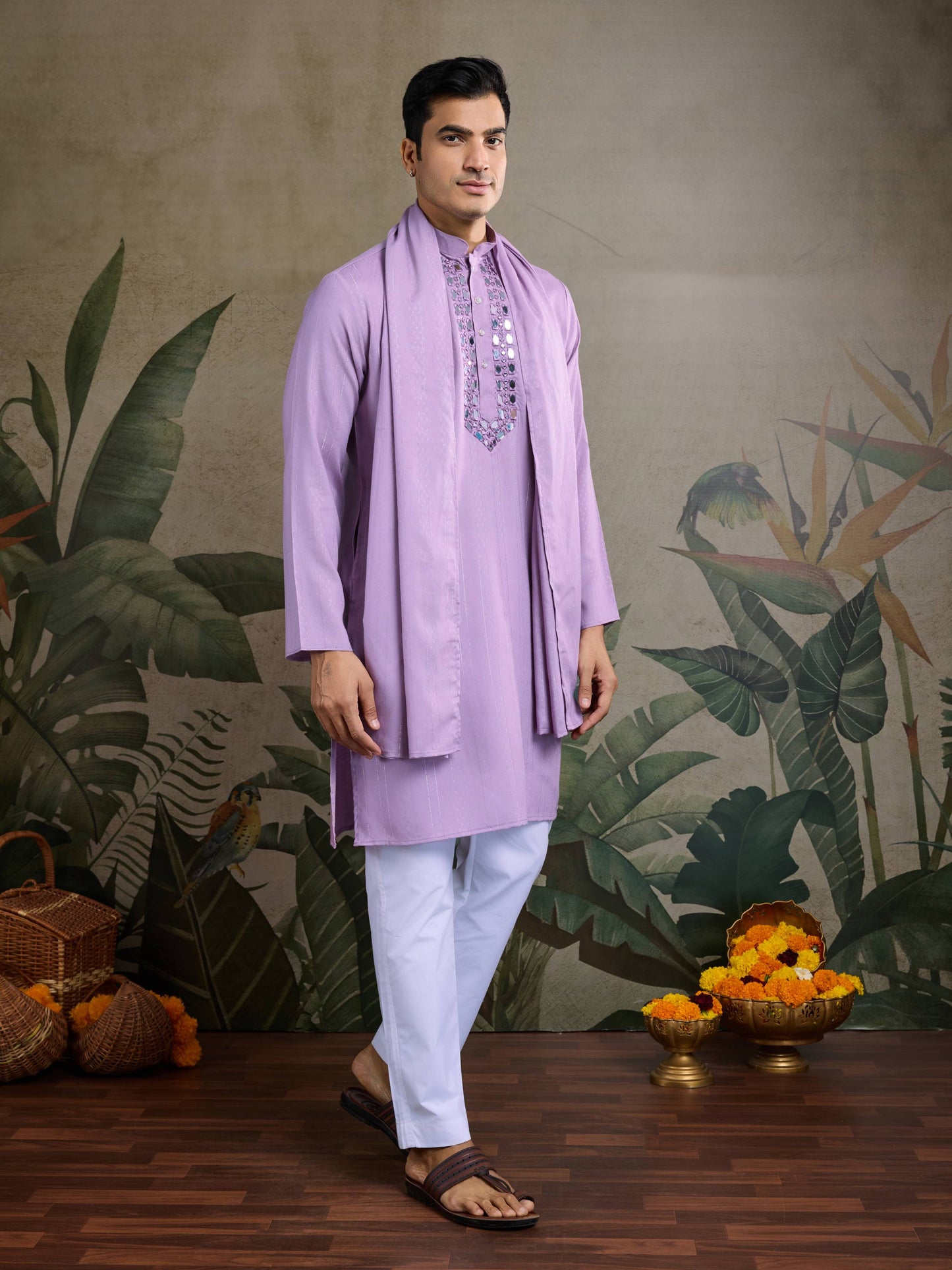 Mauve color viscose rayon kurta with dupatta