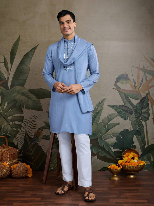 Light blue color viscose silk kurta with dupatta images