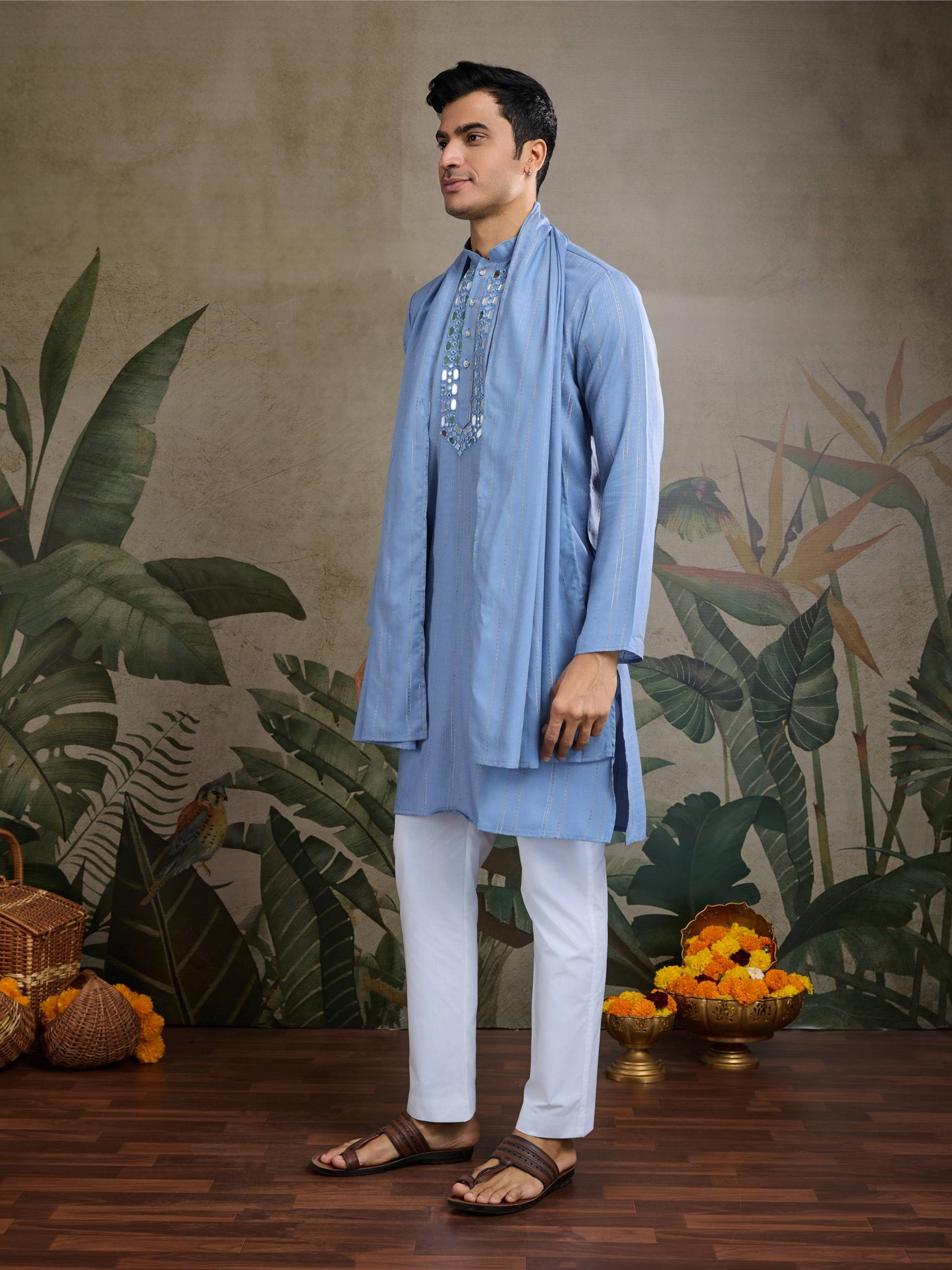 Light blue color viscose silk kurta with dupatta online