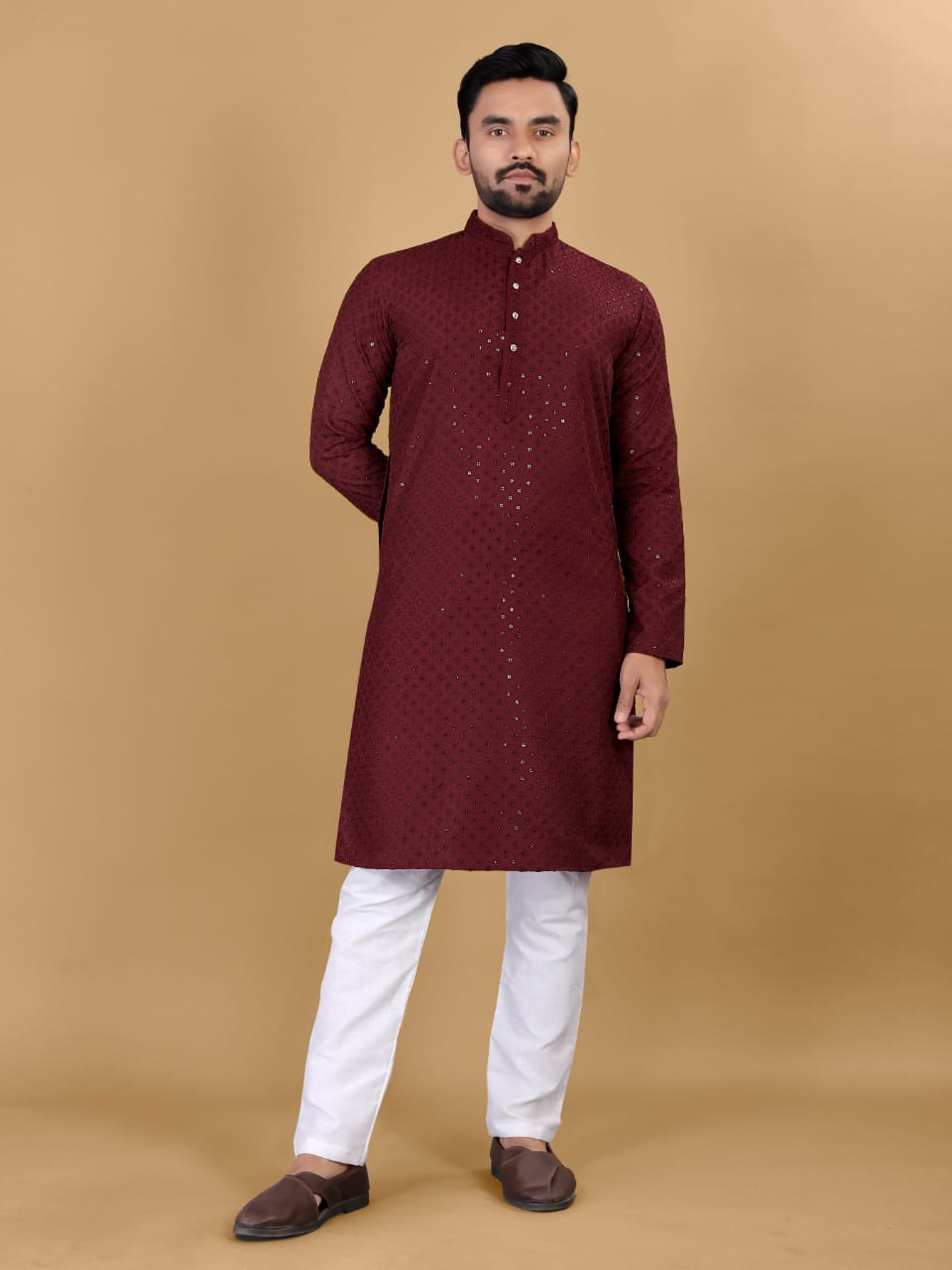 Lucknowi Thread And Sequin Work Designer Mens Kurta Pajama Set