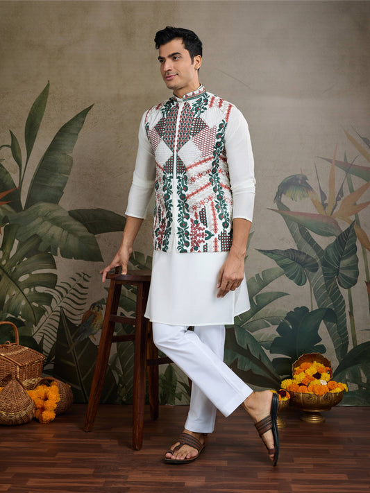 White color viscose silk kurta with koti design