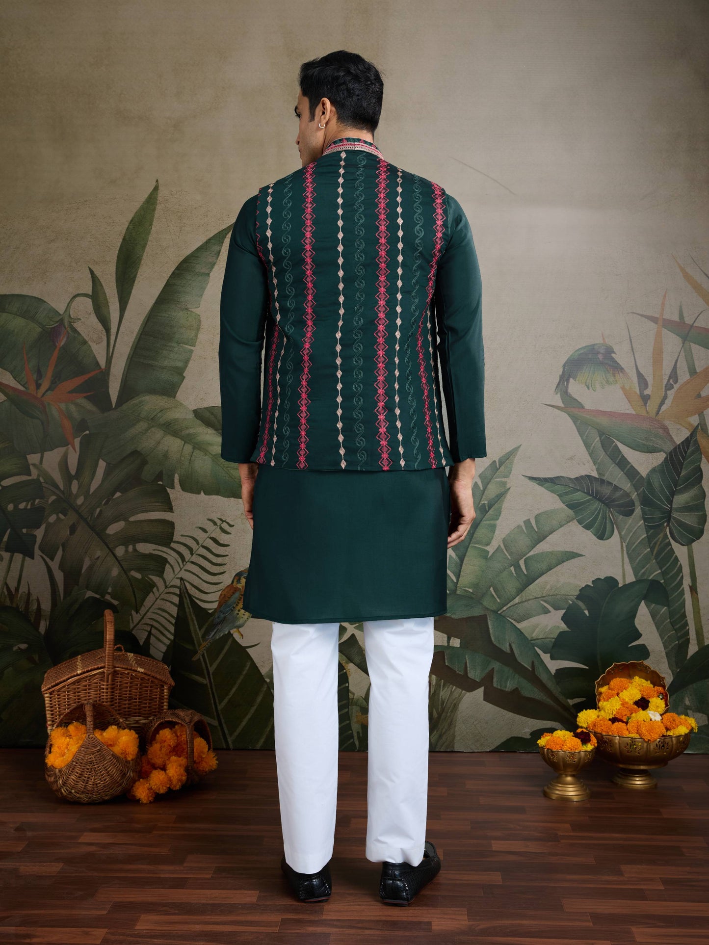 Green color viscose silk kurta with koti images