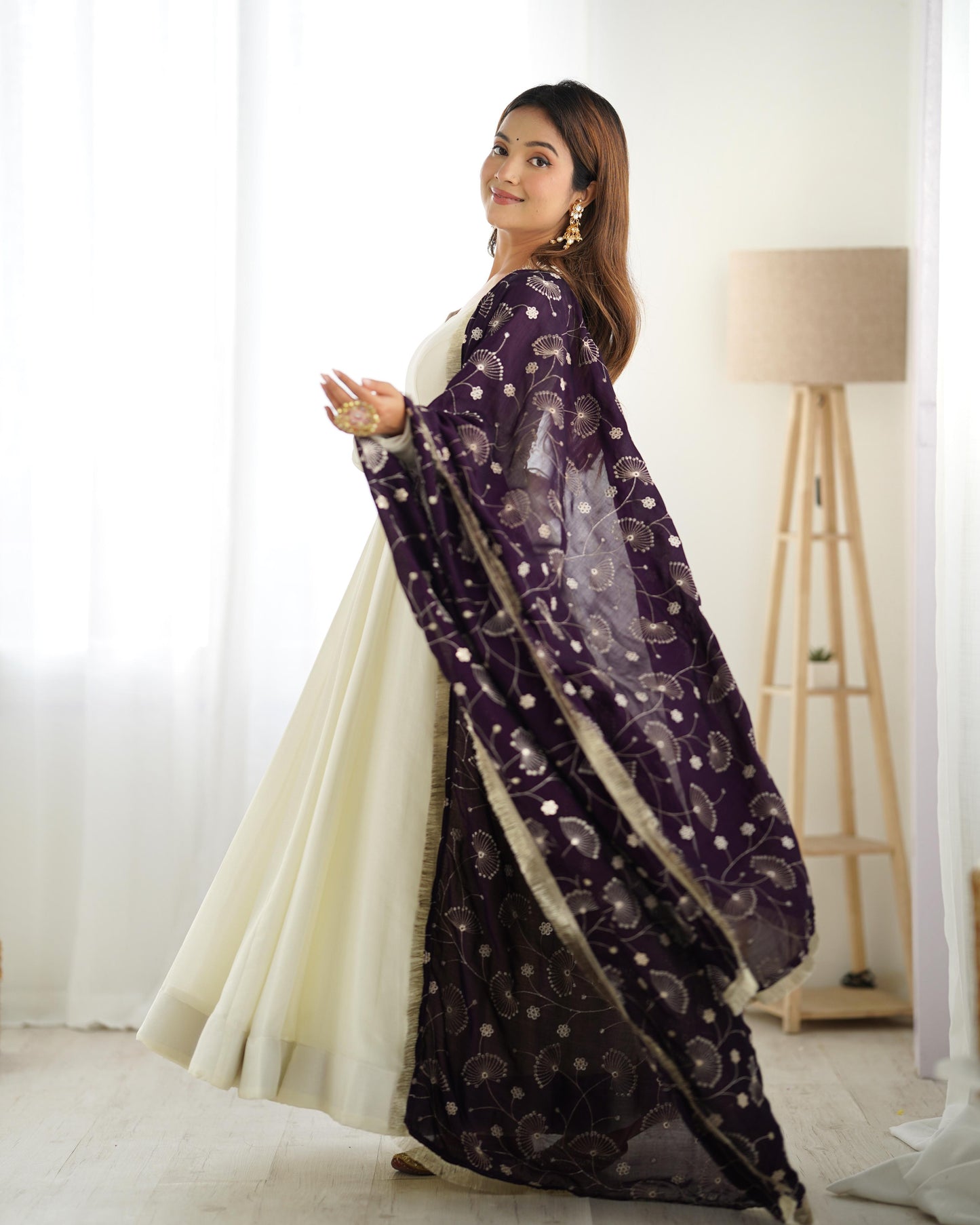 Purple color vichitra silk gown for women online shopping
