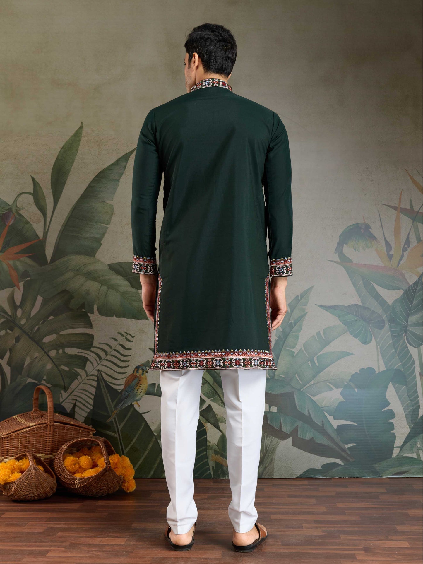 Green color viscose silk mens kurta in USA