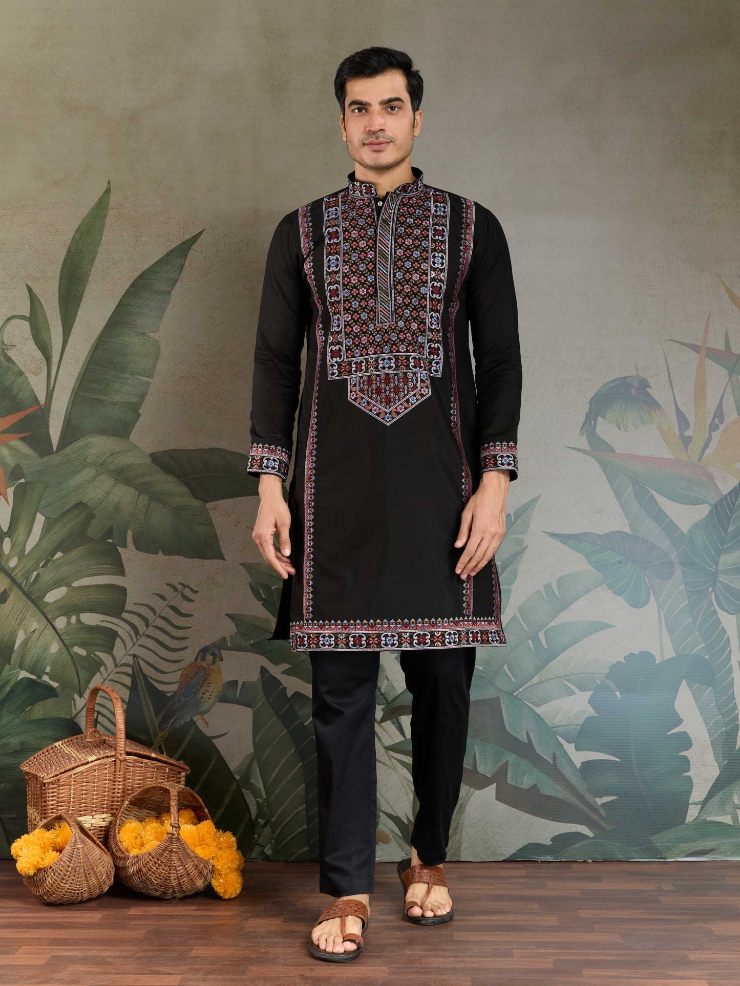 Black color viscose silk kurta