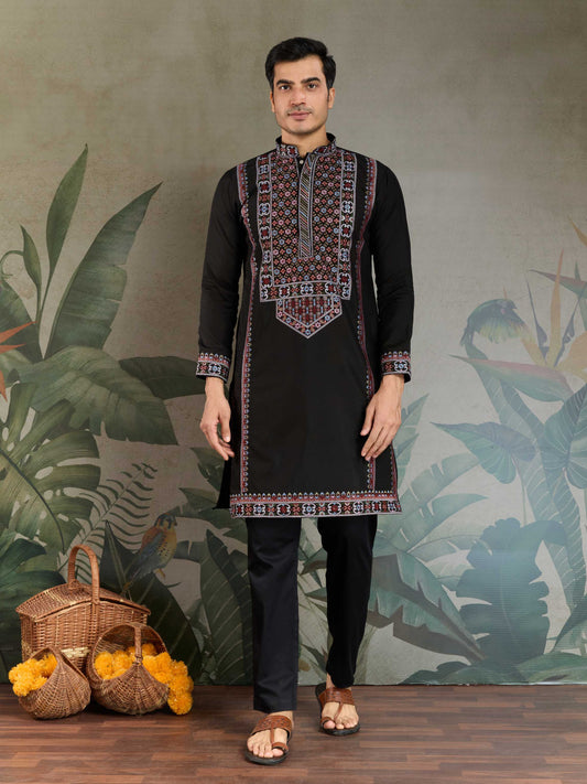 Black color viscose silk kurta