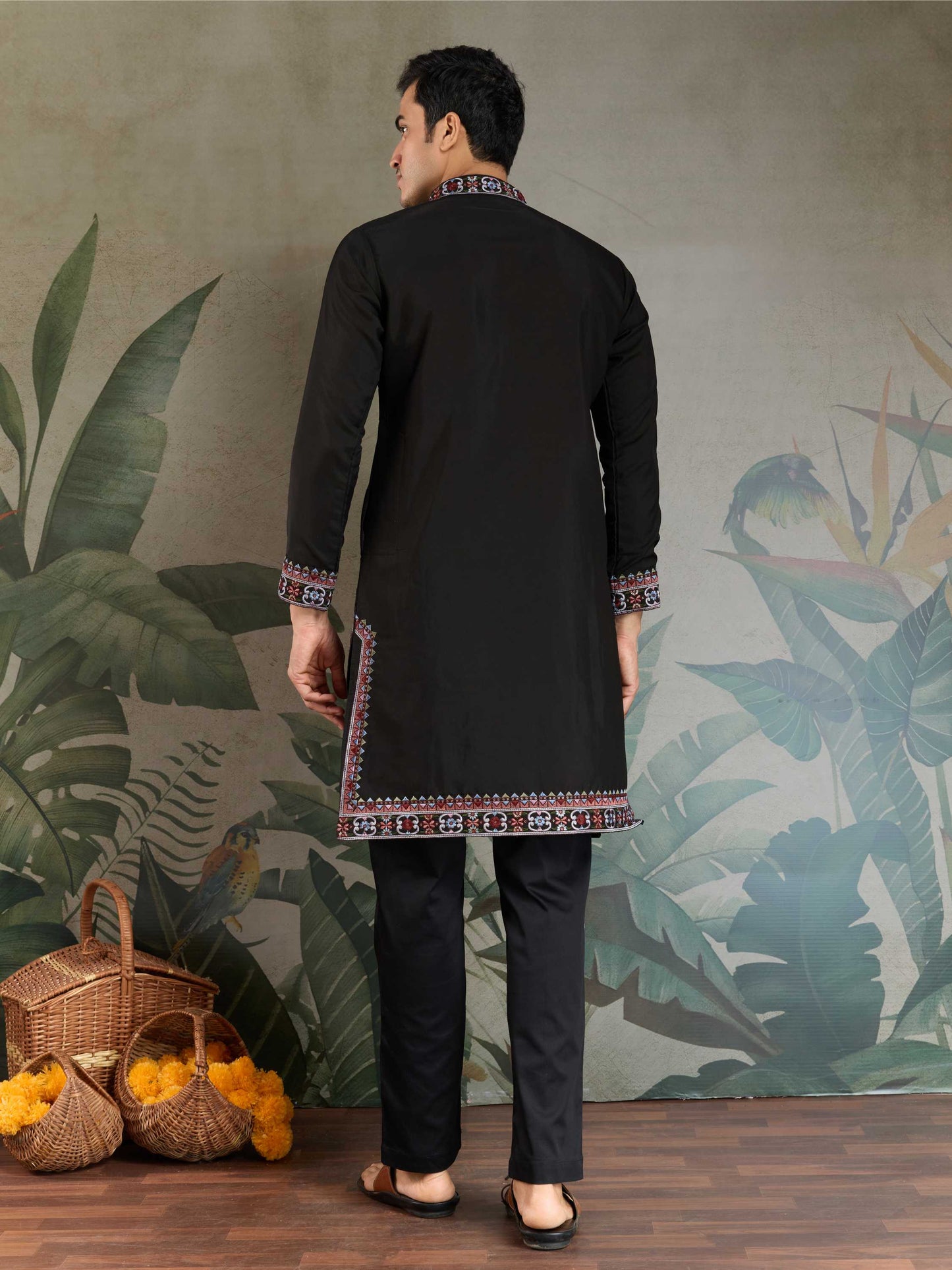 Black viscose silk kurta for wedding