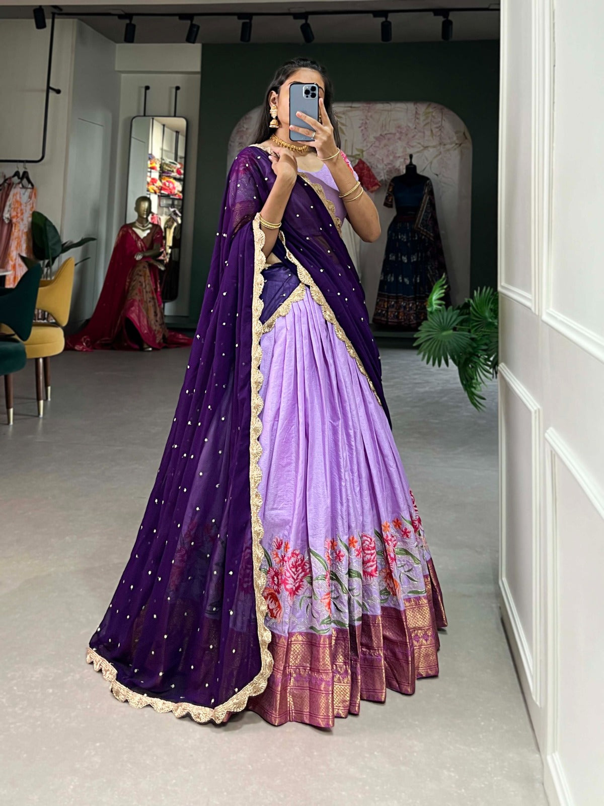 Cotton Silk Lavender color lehenga choli for party