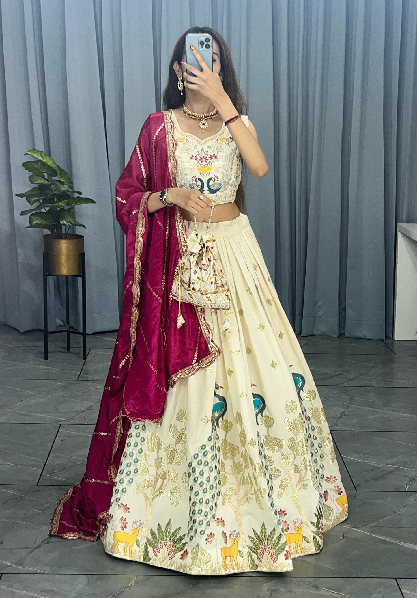 Pink color cotton lehenga choli with dupatta online