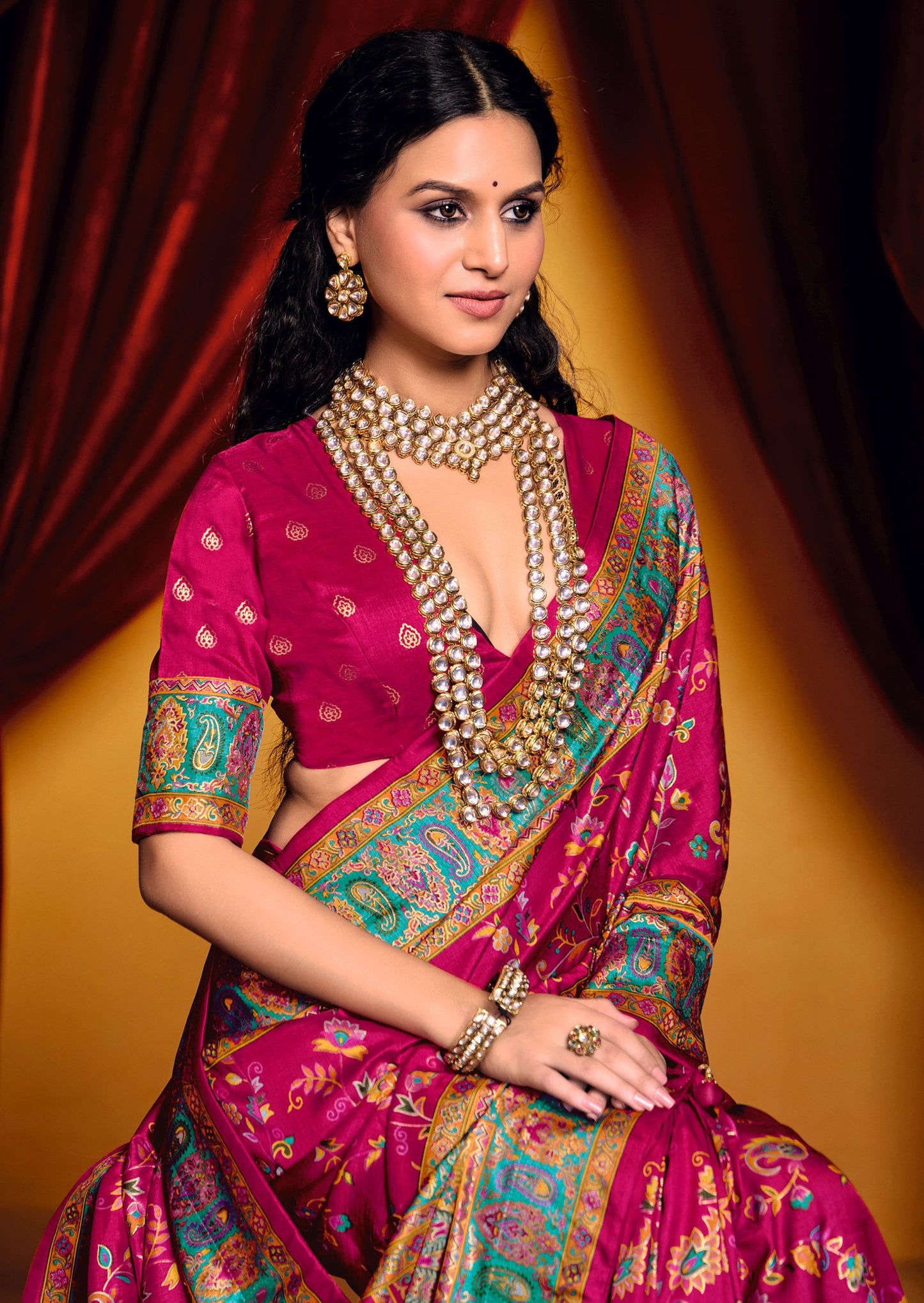 Pink color tussar silk saree for wedding