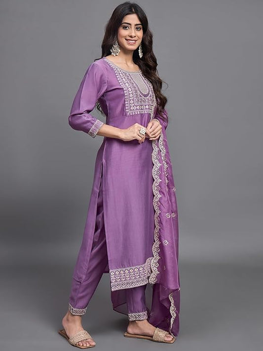 Purple color viscose chanderi saree