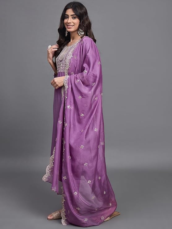 Purple color viscose chanderi saree with blouse