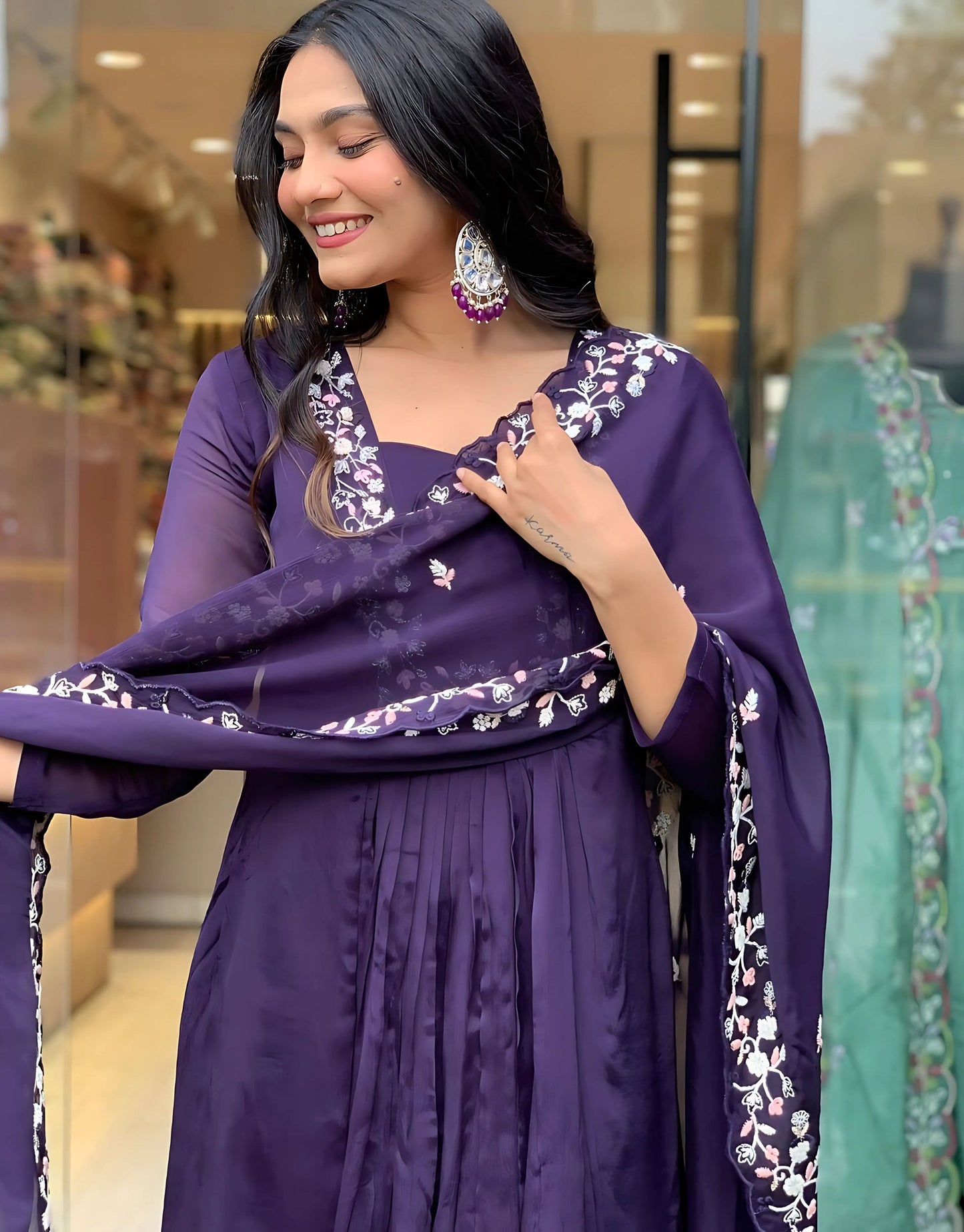 Violet color silk salwar kameez with dupatta online shopping