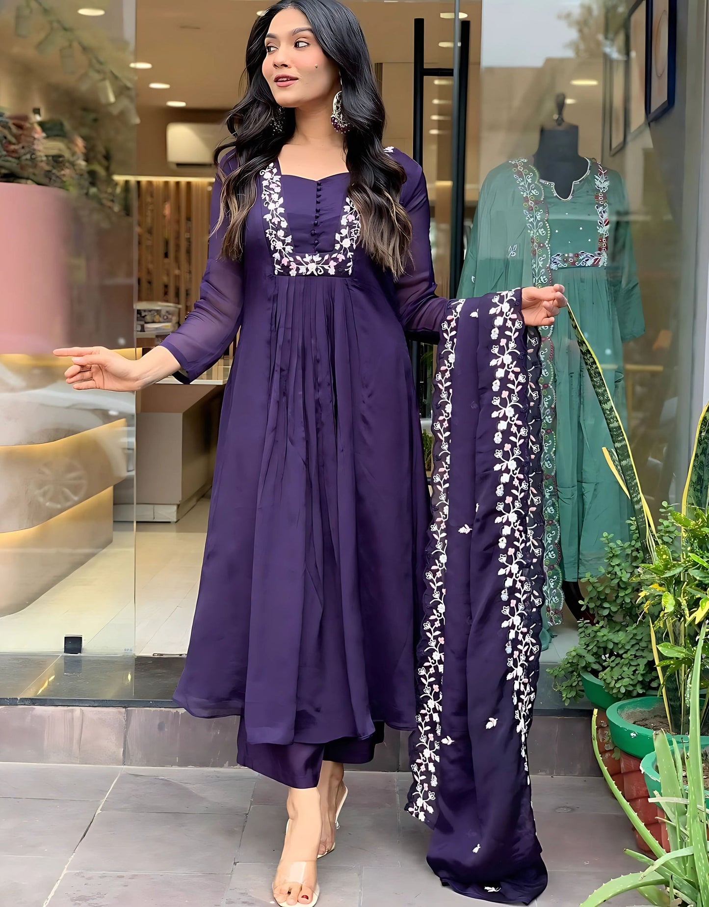 Violet color silk salwar kameez with dupatta online