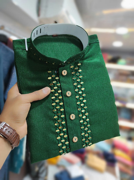Mirror work green kurta for mens