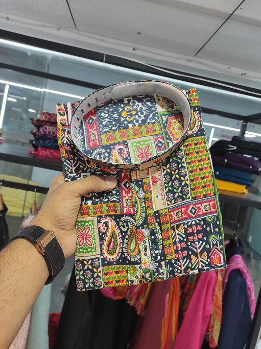 Stylish Multi Color Printed Kurta Pyjama Set For Diwali Party