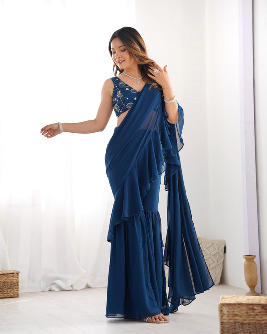 Wedding wear blue color saree