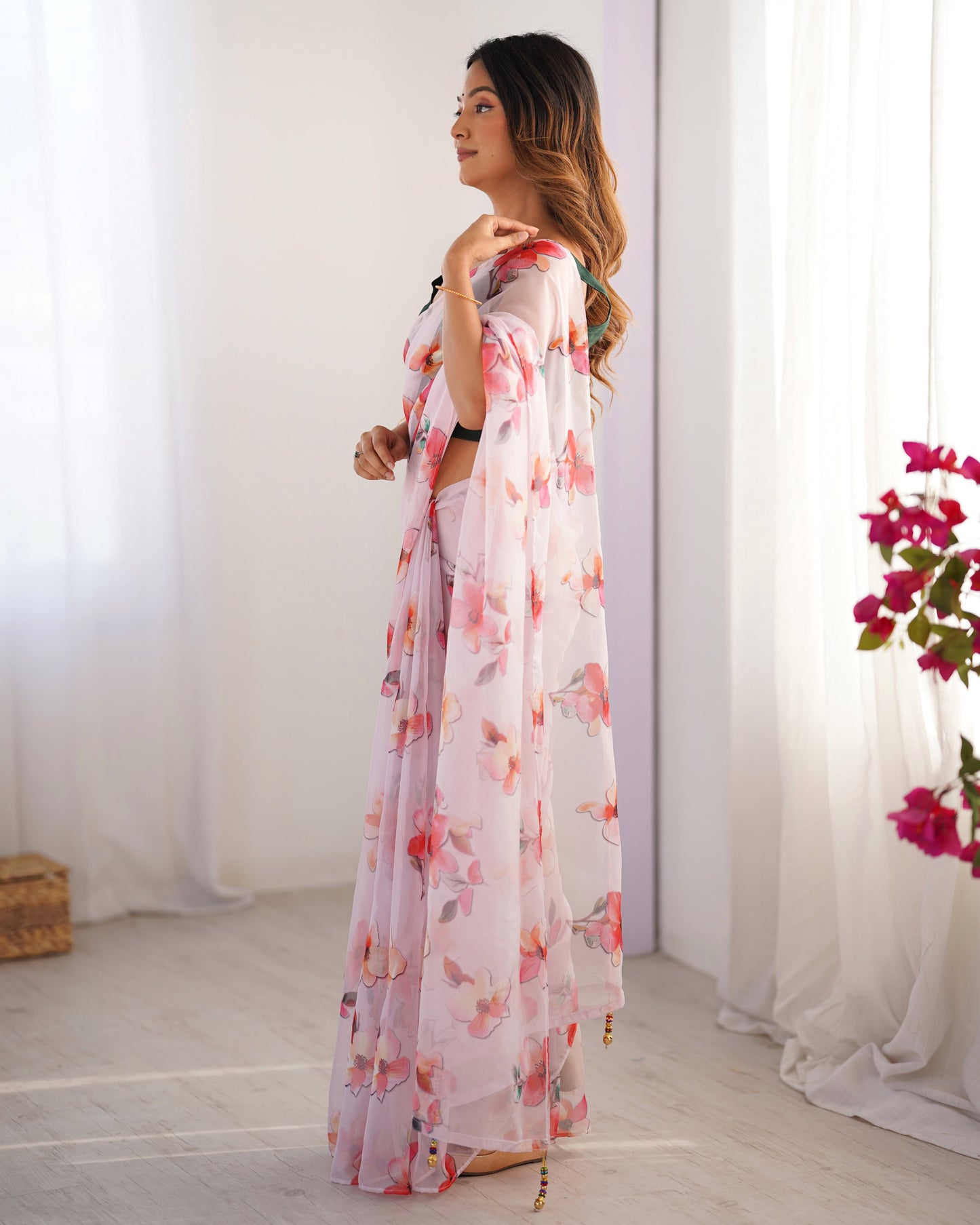 Off white color organza saree with blouse online