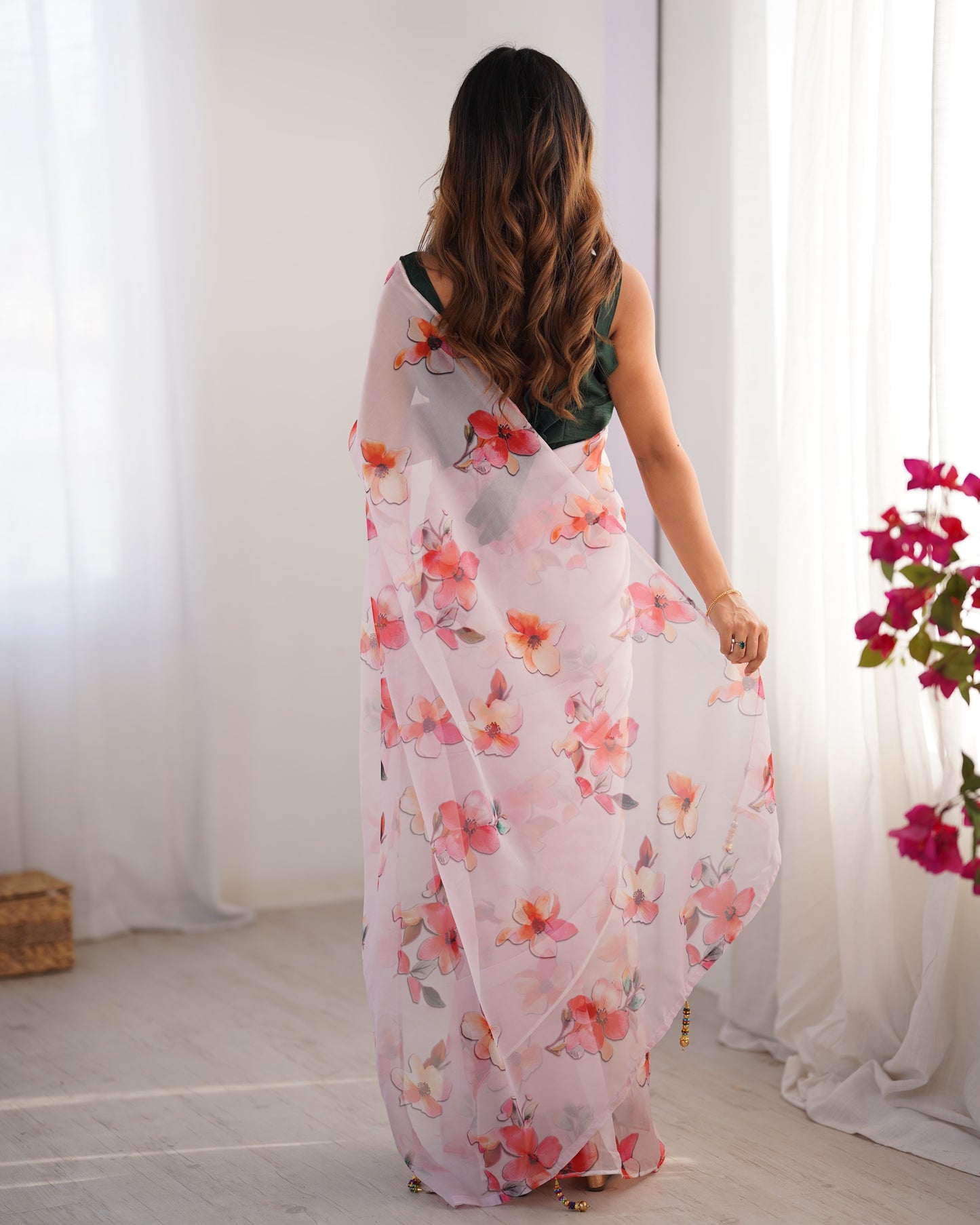 Off white color organza saree with blouse price