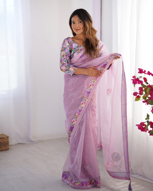 Purple color organza saree for wedding