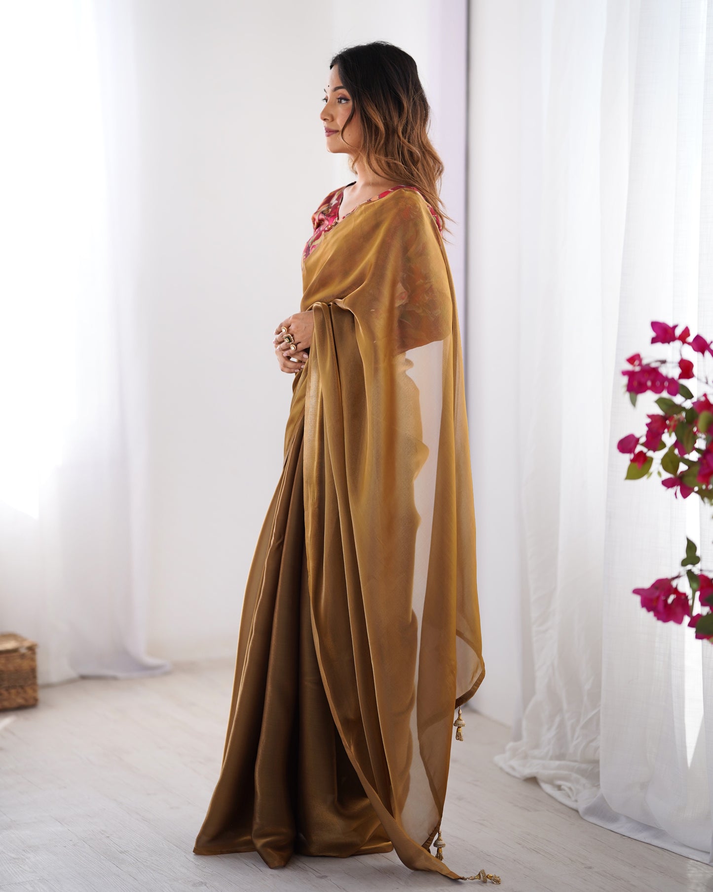 Brown color rangoli saree with blouse online