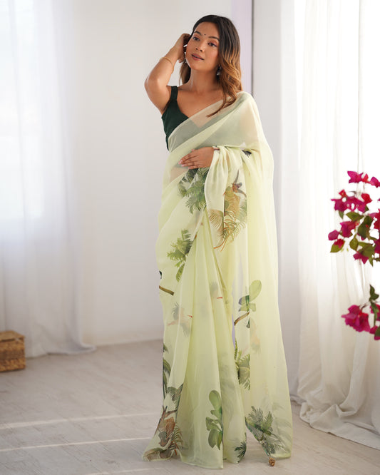 Pista color organza saree with blouse online