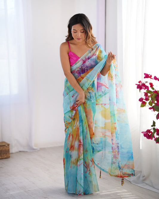 Multi color organza saree for women