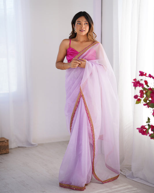 Purple color twill net saree for wedding