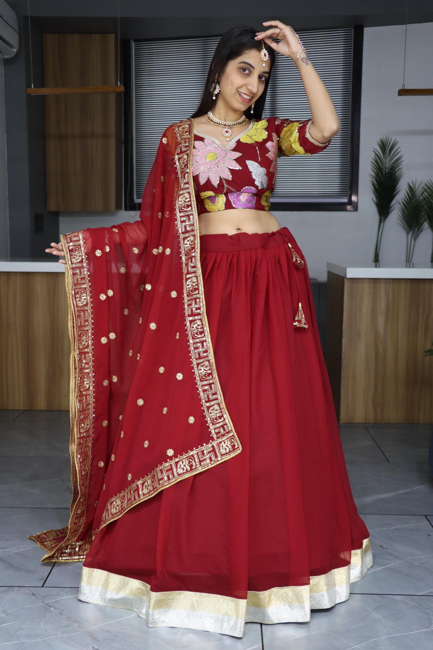 Maroon Lehenga for Party