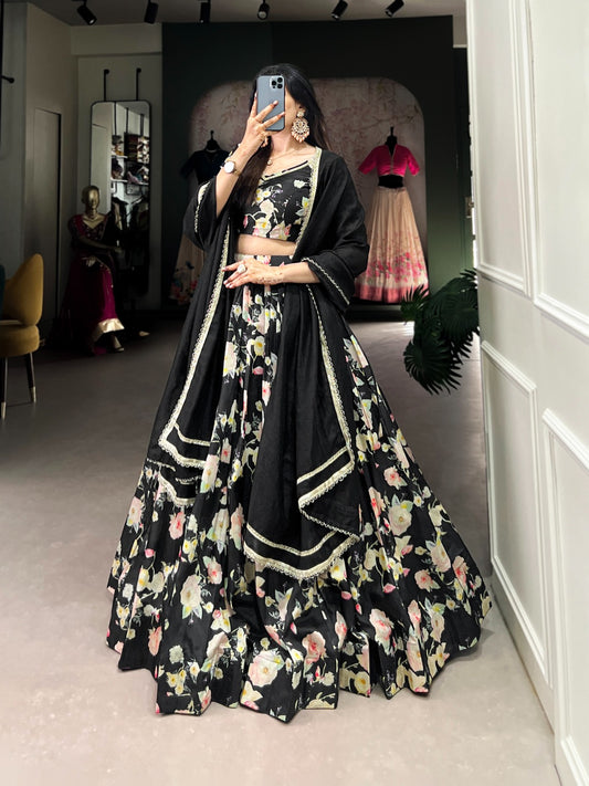 Black tussar silk lehenga choli for women online shopping