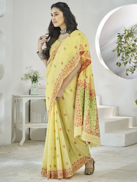 Yellow color linen Saree with blouse price