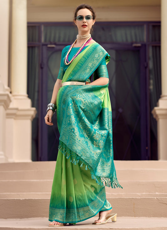 Green color paithani silk saree for wedding