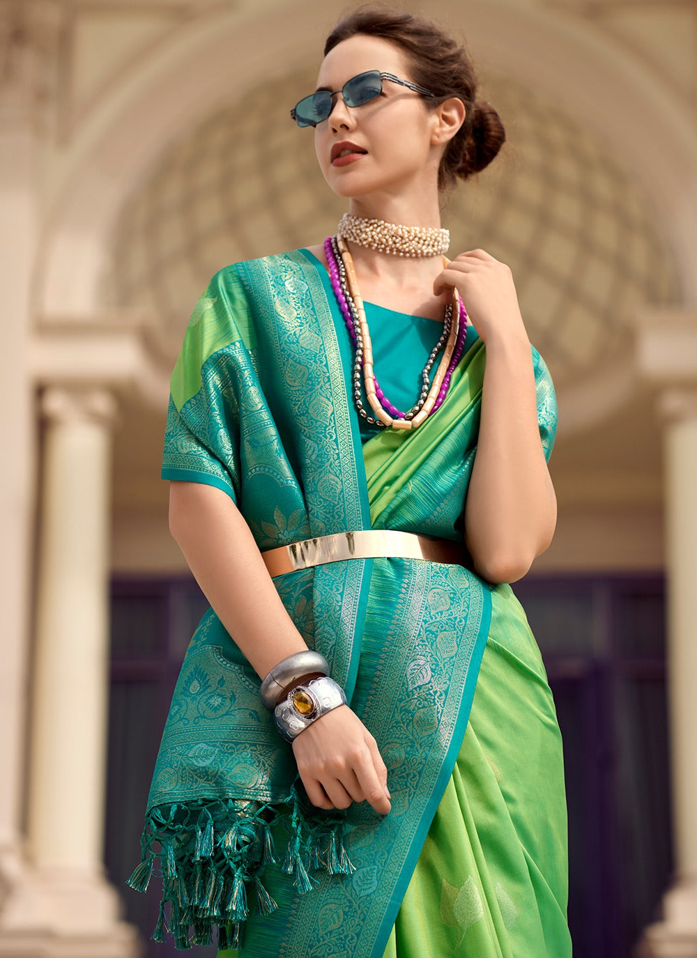 Green color paithani silk saree online shopping