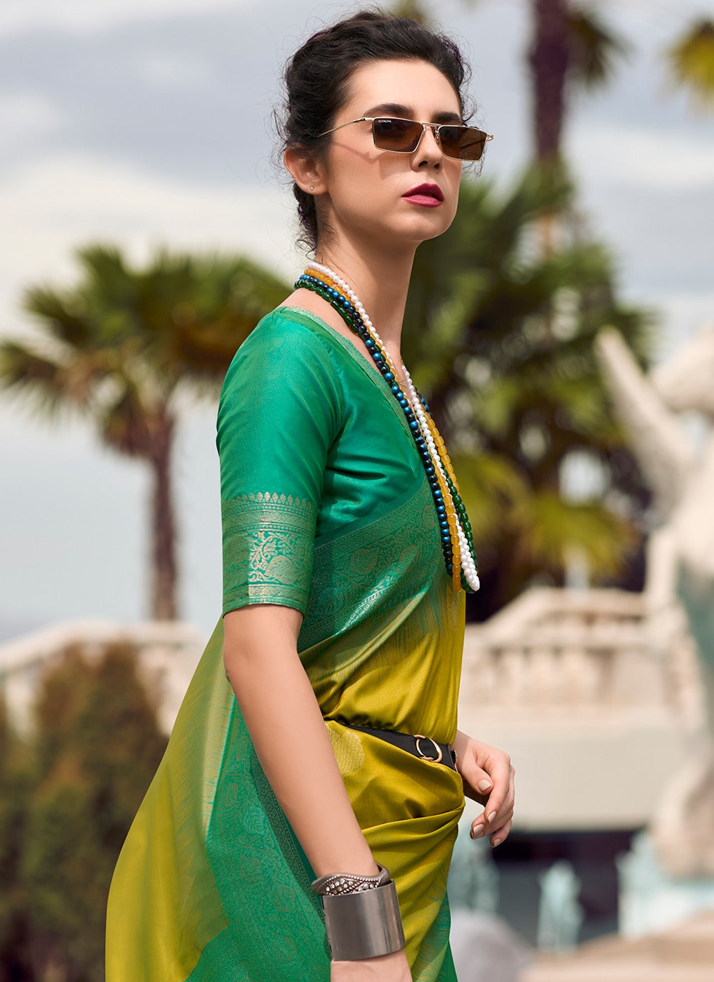 Mustard color saree with blouse