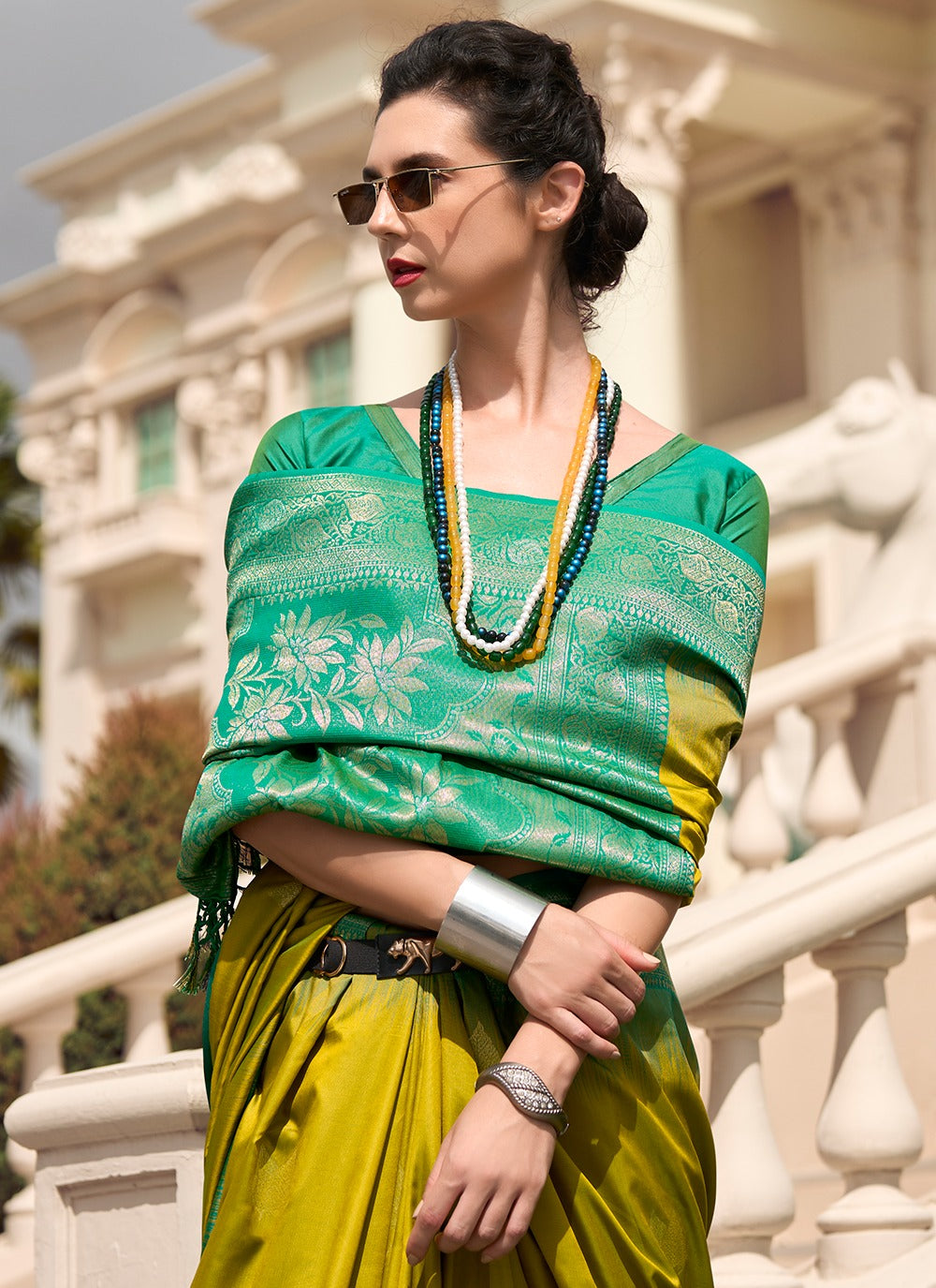 Mustard color silk saree online shopping