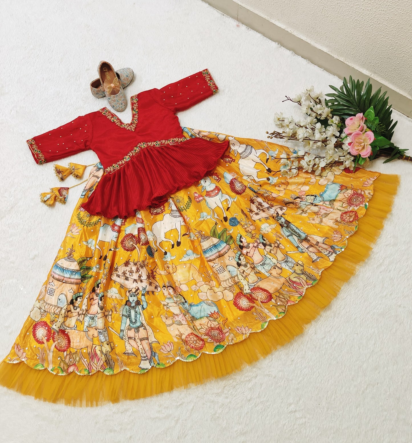 Mustard silk lehenga choli for small girls