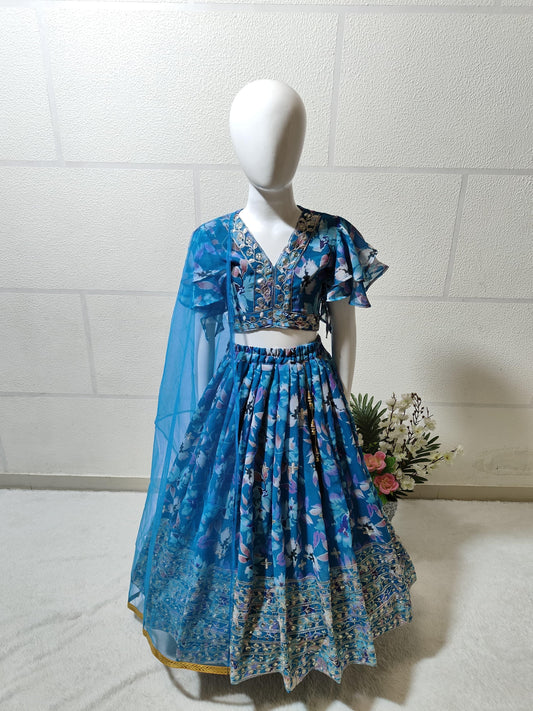 Blue georgette lehenga choli for small girls online