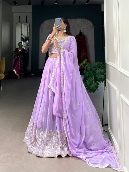 Simple lavender georgette lehenga choli for women