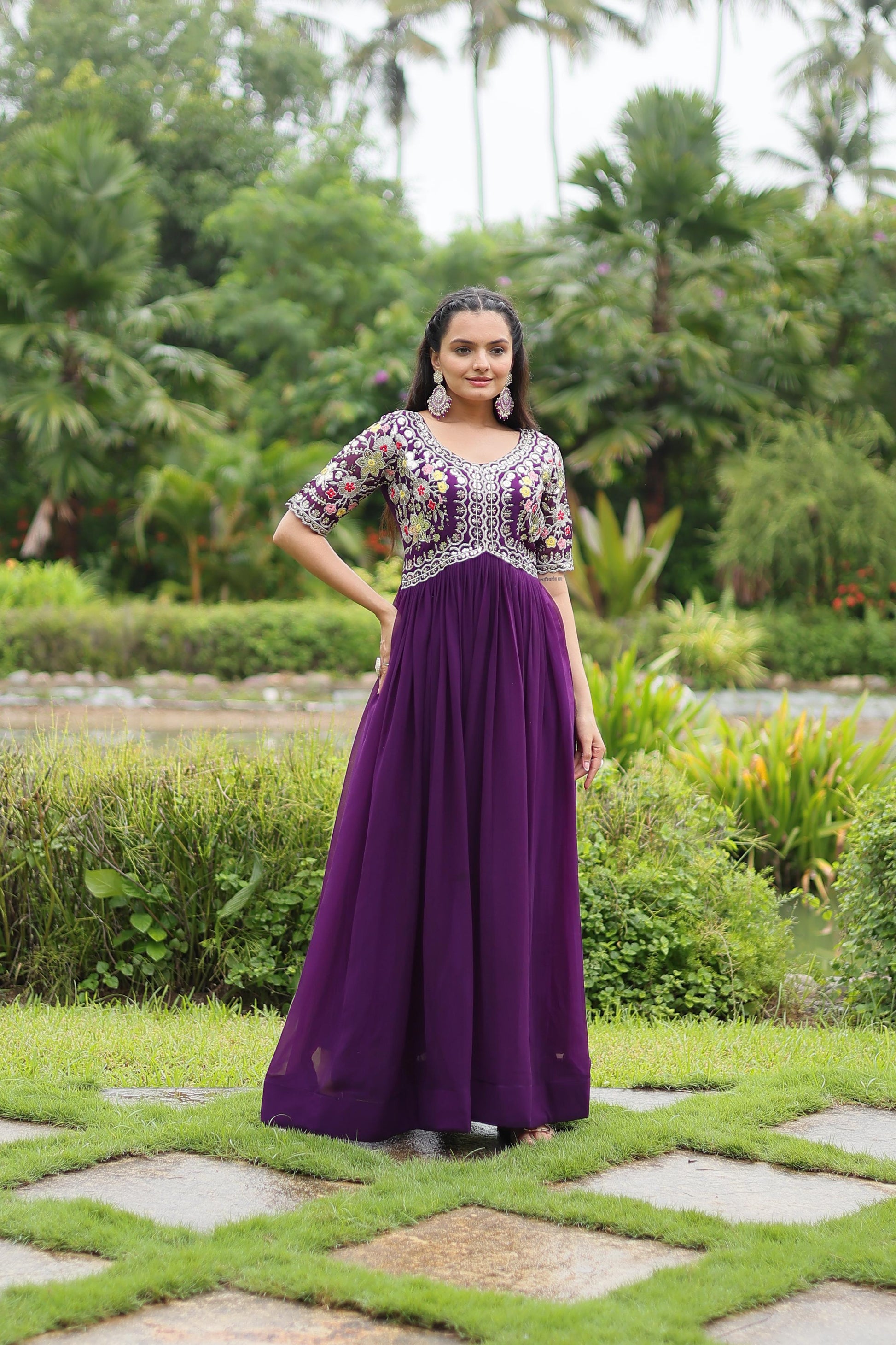 Purple gown with sleeves