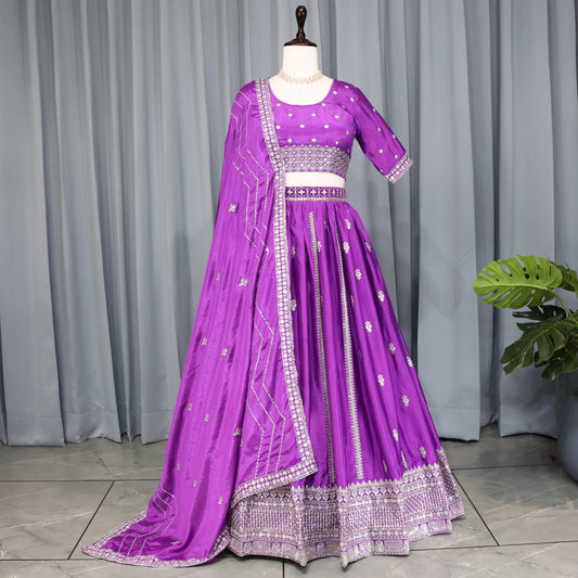 Purple color chinon lehenga choli for women