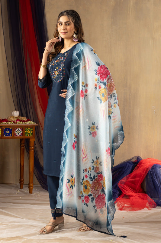 Silk teal color viscose salwar suit for women